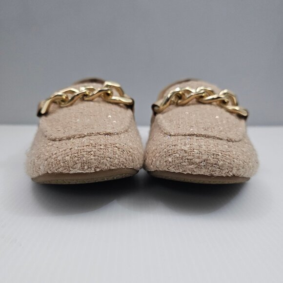 Donald Pliner Bethany Loafer Women 9.5 Camel Boucle Chain Detail Slip On Sparkle - Picture 6 of 14